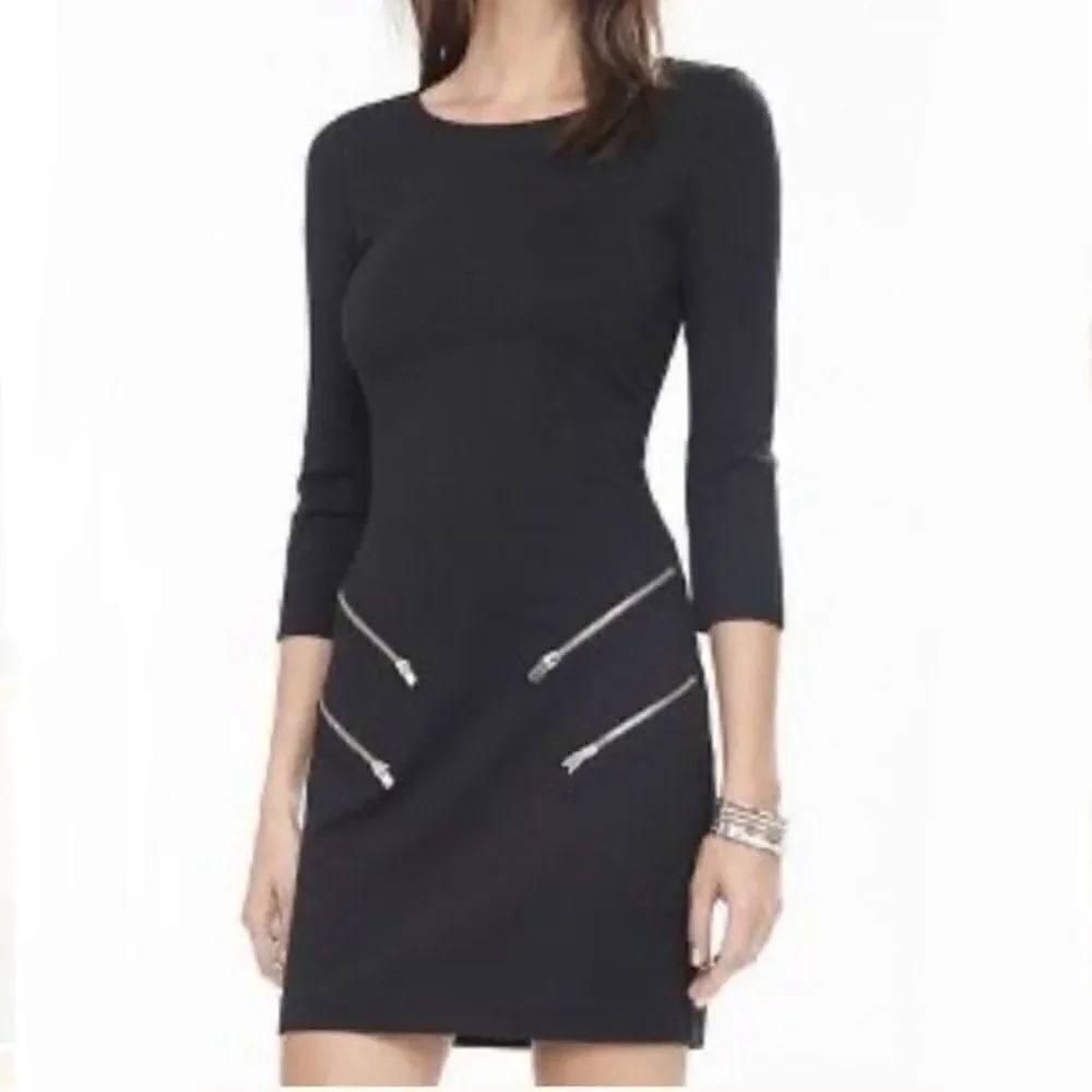 Express Zipper fitted body con black goth preppy Y2K long Sleeve Mini Dress XS